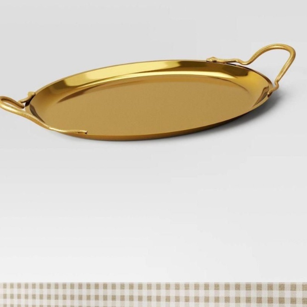 NEW Threshold Elegant Gold Serving Tray with Handles.no offers